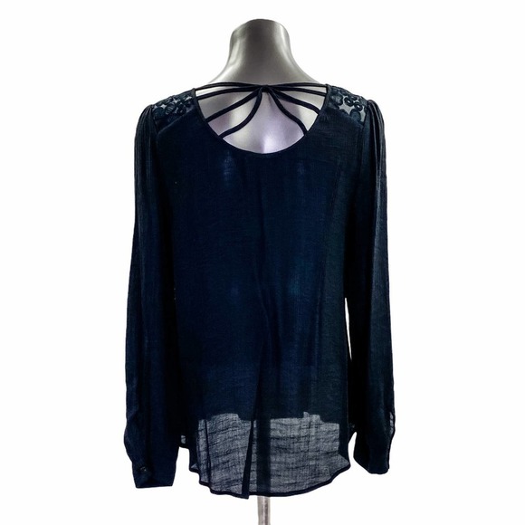 MINE Black Lace Strappy Long Sleeve Blouse - Picture 3 of 9